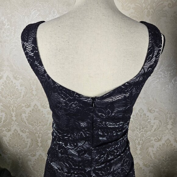Laundry by Shelli Segal Size 6 Black Silver Bodycon Cocktail Dress Lace Pattern - Picture 10 of 16